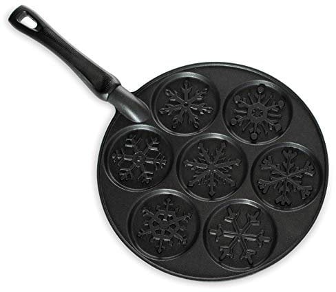 Nordic Ware Falling Snowflakes Pancake Pan, Cast-Aluminium Pancake Frying Pan, Pancake Pan for 7 Pancakes, Mini Pancake Maker - Black