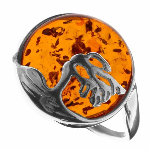Ostsee-Schmuck Damen-Ring 925/000 Sterlingsilber Größe 60 (19.1) mit Bernstein, Fischlandmotiv 001 273427 GR60