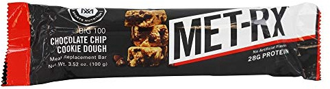MET-Rx Big 100 Meal Replacement Bar, Chocolate Chip Cookie Dough, 3.52 Ounce, 9 Count