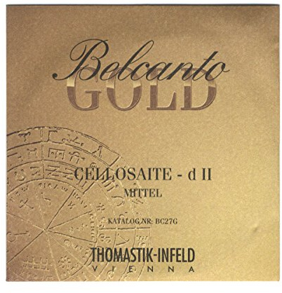 Thomastik Einzelsaite für Cello 4/4 Belcanto Gold - D-Saite Stahlkern, Umspinnung Multi-composite alloy, mittel