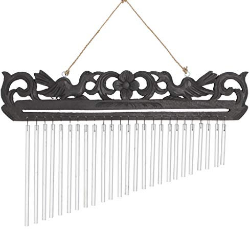 GURU SHOP Aluminium Klangspiel, Windspiel mit Schnitzerei - Variante 7, Silber, 29x50x2 cm, Windspiele & Klangspiele