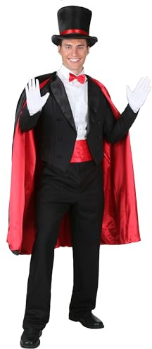 Magician Costume Adult Men Male Includes Top Hat, Satin Cape, Jacket, Bow Tie, Cummerbund Small