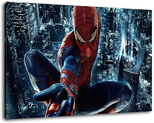 Spiderman Format 120x80 cm Bild auf Leinwand, XXL riesige Bilder fertig gerahmt mit Keilrahmen, Kunstdruck auf Wandbild mit Rahmen