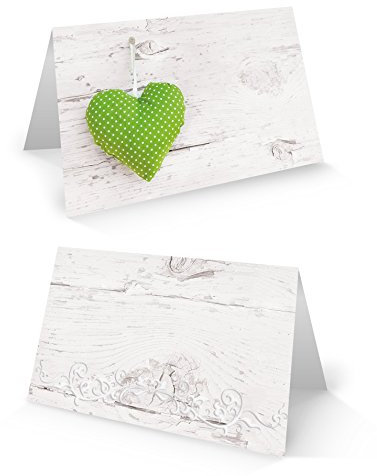 Logbuch-Verlag 25 Tischkarten Namensschilder weiß Hochzeit Geburtstag Kommunion Feste Seminar Herz hellgrün grün gepunktet