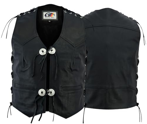 German Wear Leder Motorrad Kutte Conchoweste Bikerweste Motorradweste Weste schwarz