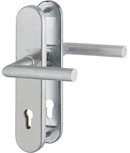 HOPPE Haustür Eingangstür Drückergarnitur AMSTERDAM - Ö-Norm Entfernung 88mm, Edelstahl matt, Langschild Profilzylinder für Türstärke 62-72mm, ohne Kernziehschutz, Prüfung: RC2 nach EN 1906, 1 Stück Sicherheitsbeschlag