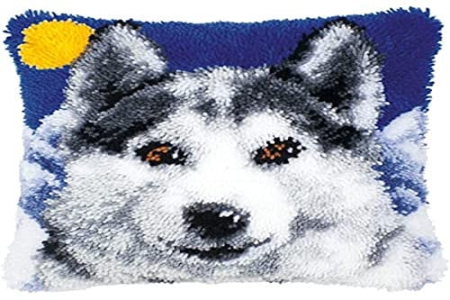 Vervaco Knüpfkissen Set Deko Kissenbezug Knüpfset für Anfänger WOLF Basteln Erwachsene Kreativ DIY Handarbeit Set Kissen zum Selber Knüpfe ca. 40 x 40 cm Latch Hook Kit Knüpfhaken Set Kissen