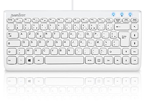 Perixx Periboard-407, Mini Clavier USB Filaire AZERTY - Clavier Chiclet avec 11 Touches de Raccourcis - Blanc