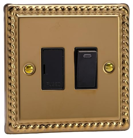 Varilight Switched Fused Spur with Neon - Classic Georgian Brass with Black Insert