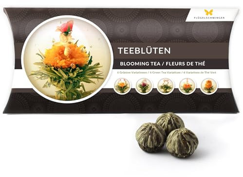 6 Teeblumen Geschenk-Box - Grüntee Variationen, Originelle Idee zum Geburtstag, Muttertag, Weihnachten, tolles Geschenk nicht nur für Frauen und Teeliebhaber, Teeblüten, Erblühtee