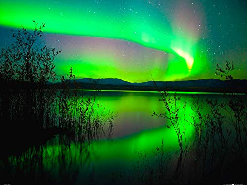 1art1 Polarlichter Poster Polarlicht Spiegelt Sich Im See Kunstdruck Bild 80x60 cm
