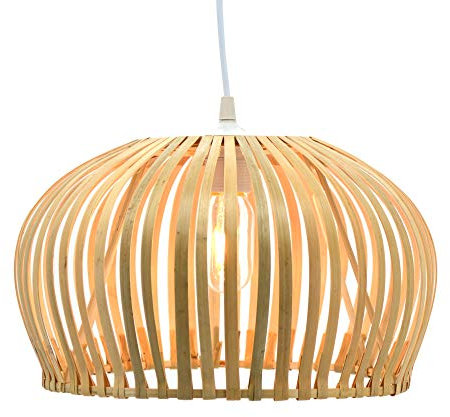 LUSSIOL Luminaire Floral, suspension bambou, 60 W, naturel, ø 35 x H 20 cm