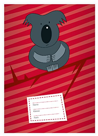Kartenkaufrausch 2 Süße Koala DIN A5 Schulhefte, Schreibhefte auf Streifen auf rot Lineatur 2 (liniertes Heft)