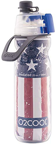 O2COOL Mist 'N Sip Misting Water Bottle 2-in-1 Mist And Sip Function With No Leak Pull Top Spout Sports Water Bottle Reusable Water Bottle - 20 oz (Patriot)