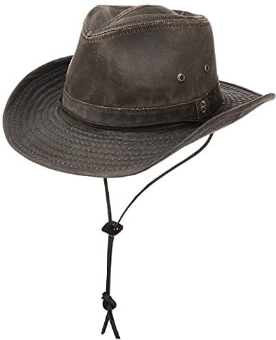 Stetson Diaz Outdoorhut Herren - Westernhut mit Kinnband und biegbarem Rand - Cowboyhut mit UV-Schutz 40+ - Stoffhut mit Baumwolle im Washed/Used Design - Hut Sommer/Winter braun S (54-55 cm)