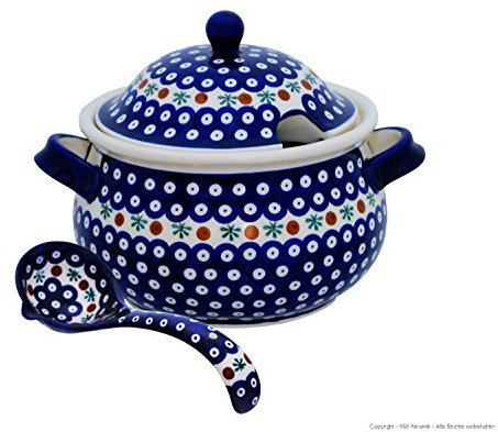 Original Bunzlauer Ceramic Soup Tureen 3.0 L with Soup Ladle in Decorative Design 41