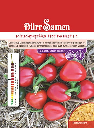 Paprikasamen Kirschpaprika Samen Hot Basket F1 Roter Paprika Mittelscharf ca 10 Korn Saatgut Garten Hochbeet Balkon Kübel Dürr Samen