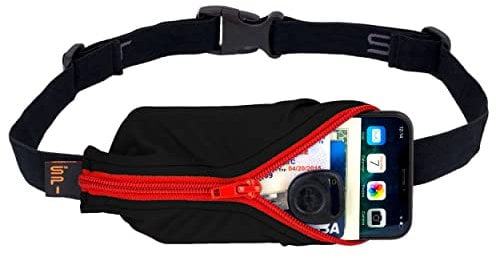 SPIbelt Running Belt Large Pocket, No-Bounce Bum Bag for Runners, iPhone 6 7 8-Plus X Athletes and Adventurers (Black with Red Zipper, 25 Through 47)
