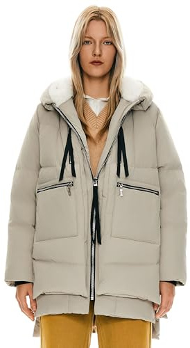 Orolay Women's Thickened Down Jacket Hooded Long Puffer Coat for Winter Beige S