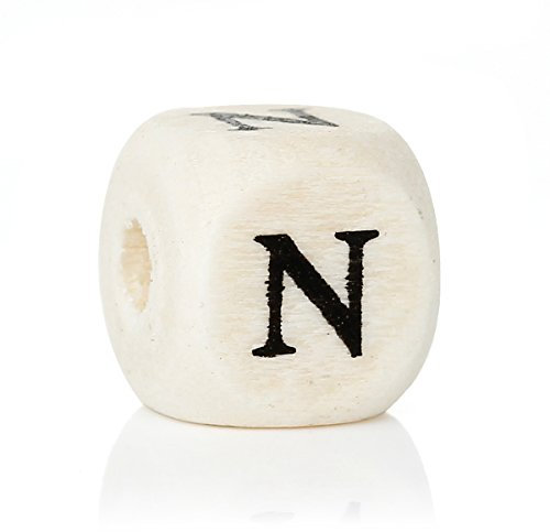 SiAura Material - 10 Stück Buchstabenperlen aus Holz 10x10mm mit 4mm Loch, Eckig, Buchstabe N zum Basteln