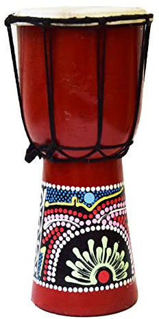 Djembe Trommel Bongo Afrika Holz bemalt Drum Instrument Musik Rhythmus Percussion Dot Painting (30 cm)