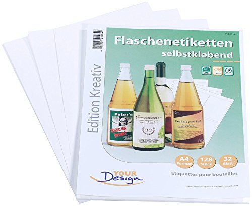 Your Design Weinetiketten: 128 Inkjet-Flaschenetiketten 10x13 cm naturweiß/wischfest (Flaschenetiketten mit Banderole, Etikett, Geschenkpapier)