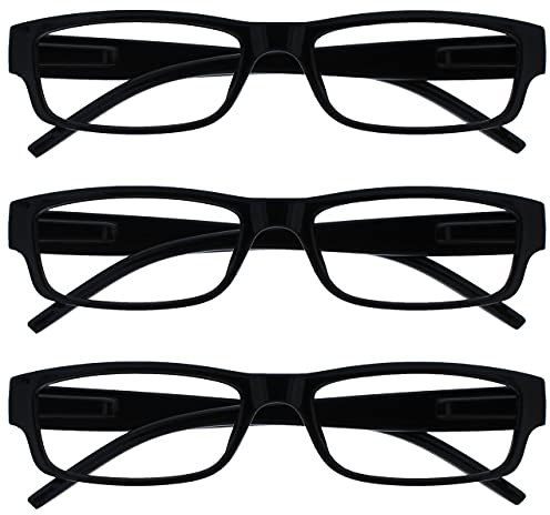 The Reading Glasses Company Die Lesebrille Unternehmen Schwarz Leicht Komfortables Leser Wert 3er-Pack Designer Stil Herren Frauen UVR3PK032 +3,00