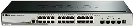 D-Link DGS-1510-28X/E Switch Smart Managed Gigabit Staccabile da 28 Porte(24 x 10/100/1000Mbps, 4 x 10G SFP+) - Solo cavo di alimentazione UE, Nero/Grigio