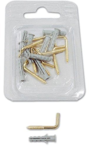 BYUP Gancio per Quadri con Tasselli Tipo S4G in Oro Ottonato, 120 Pz, Montaggio a Parete, Classico, Tasselli in Nylon, per Immagini, J-shape, per Legno e Muro, Modello 21365, Composto da Rame e Zinco