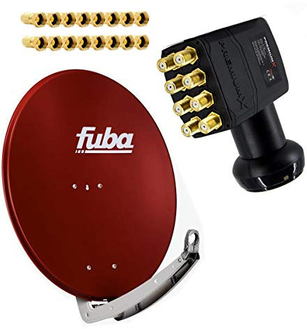 Antenne Fuba 74x84cm Alu Rot DAA 780 R mit LNB Octo 0,1 dB PremiumX PXO zum Direktanschluss von 8 Teilnehmern Digital HDTV + 16 F-Stecker vergoldet