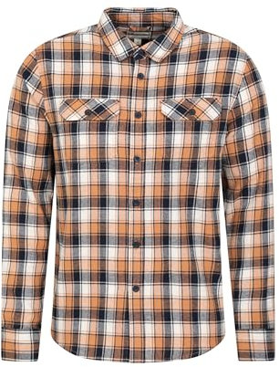 Mountain Warehouse Trace Mens Flannel Long Sleeve Shirt - Lightweight & Breathable Casual Checks Shirt in 100% Cotton with Buttoned Front Pockets - for Travel & Walking Mustard XS