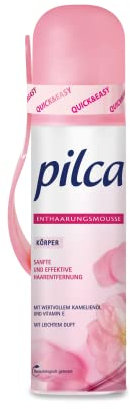 pilca Enthaarungsmousse 'Körper', 150 ml Sprühflasche, sanfte Haarentfernung für Beine, Arme, Achseln und Bikinizone, Mousse mit Kamelien-Öl & Vitamin E, inkl. Präzisionsspatel