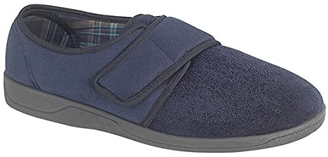 Sleepers Mens Tom Touch Fastening Slippers with Extra Comfort Memory Foam Insole Navy Blue