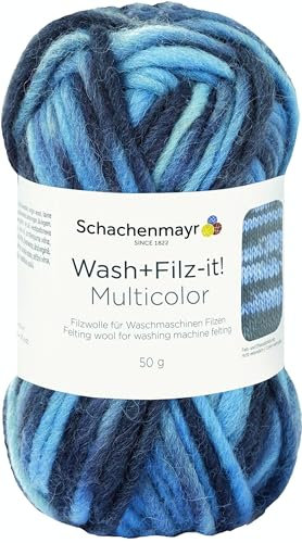 Schachenmayr Wash+Filz-it! Multicolor 9812943-00246 blau-graphit Handstrickgarn, Filzgarn, Schurwolle