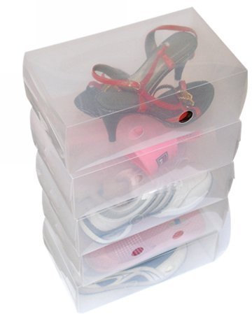 Accessotech 10 x Ladies Clear Plastic Shoe Storage Box Stackable Foldable Boxes Trainers