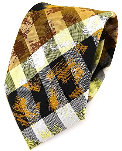 TigerTie Designer Krawatte in gelb orange weiss grau olive schwarz gestreift