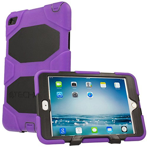 TECHGEAR G-SHOCK Case for Apple iPad Mini 4 - Tough Rugged Heavy Duty Armour Shock Proof Long Survival Protective Case with Detachable Stand - Purple