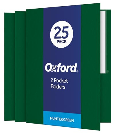 Oxford Twin-Pocket Folders, Textured Paper, Letter Size, Hunter Green, Holds 100 Sheets, Box of 25 (57556EE)