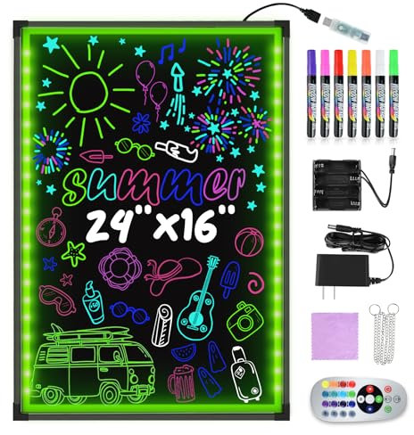 Hosim LED Werbetafel 40cmx60cm Leuchtende LED Schreibtafel mit Fernbedienung und 8 Neon-Stifte DIY-Design Leuchttafel mit 7 Farben blinkende Modefür Café, Bar, Restaurant, Hochzeit