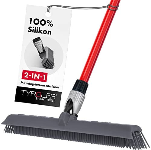 Tyroler Silikon Besen & Bodenabzieher | Kehrbesen-Kopf aus 100% Silikon 41 cm | Besen mit Stiel und 140 cm Anti-Rost-Griff | Silikonbesen mit Stiel | Gummibesen mit Stiel | Gummibesen Tierhaare