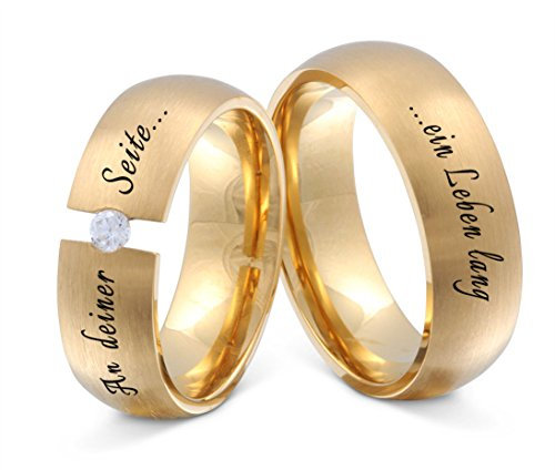 Juwelier Schönschmied Trauringe Partnerringe Eheringe - inkl. WUNSCHGRAVUR - Edelstahl Zirkonia 56-68 108HDac - mit AMAZON KONFIGURATOR direkt online gestalten !