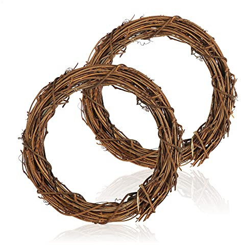 com-four® 2X DIY Deko Holz-Kranz zum basteln - Kranz aus Rattan zum Dekorieren z.B von Fenstern, Tische und Türen (2 Stück - Kranz Ø20cm Hellbraun)
