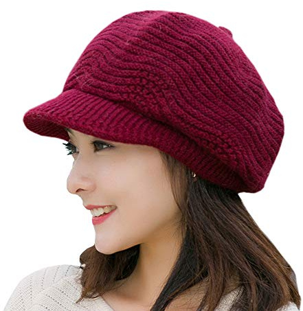 WKTRSM Winter Strickmütze Schirmmütze Damen Wintermütze Beanie Mütze Hüte Mützen Caps Gestrickte Baseballmütze Warme Wool Mütze