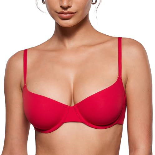 INLYRIC Women's Inbarely Plus Balconette Bra - Demi Unlined No Padding Underwire Comfort Natural Support Everyday Bras Lipstick Red 36D