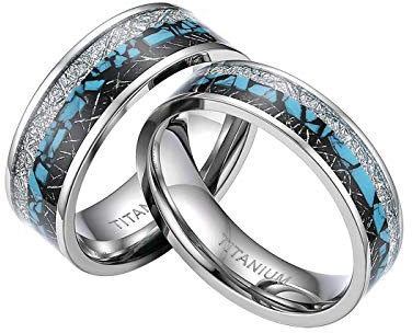 Mabohity Damen-Ring Titan-Ring mit Türkis Titanium 6mm Breit Ehering Verlobungsring Trauring Freundschaftsring Partnerring Paar Ringe, Silber, Größe 54