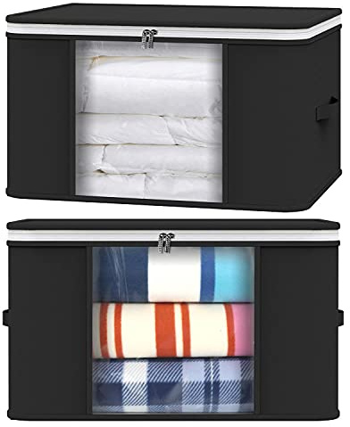Vinsani 90L Large Capacity Clothes Storage Bags Organizer, Moisture Proof | 2pcs, Foldable Underbed Storage Bags with Double Zip, Clear Window & Reinforced Handles for Clothes & Bedding