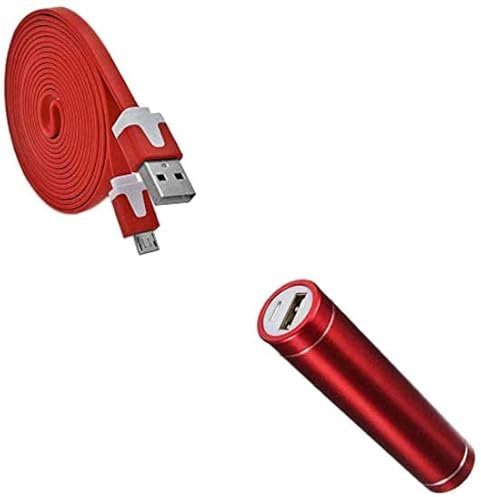 Pack Batterie pour Samsung Galaxy J6+ Smartphone Micro USB (Cable Noodle 3m + Batterie Chargeur Externe) Android 2600mAh (Rouge)