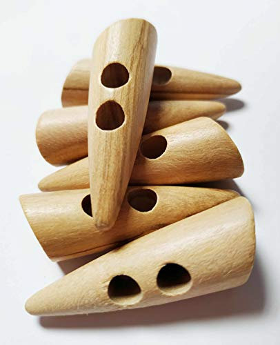 BOTIBOTON - 12 natürliche Holzknöpfe für Mantel, Jacke, Nähzubehör oder Bastelarbeiten - 2 Modelle (Horn und Fass) - 4 Größen - naturfarben, zwei Löcher - Hergestellt und versandt aus Spanien