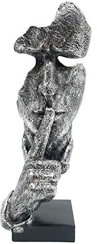 Silence is Golden Statue Denker-Skulpture - abstrakte Handarbeit, Keep Silent Men Figur kreative Bürodekoration Gesichtskulptur (Silber)