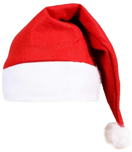 Weihnachtsmütze für Erwachsene, roter Filz, Weihnachtsmannmütze mit weißem Rand und weißem Bommel, Kostüm-Zubehör, Großpackung (1 Stück)